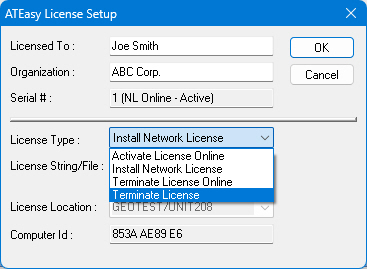 License Dialog - Terminate a License